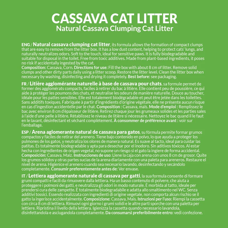 Cassava Cat Litter - Arena aglomerante para gatos