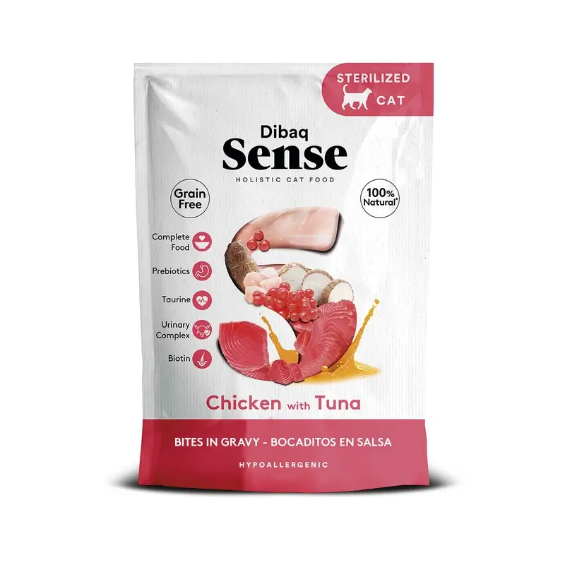 Dibaq Sense Comida Húmeda Gatos Bocaditos En Salsa Pollo Con Atún, 12 x 100 gr