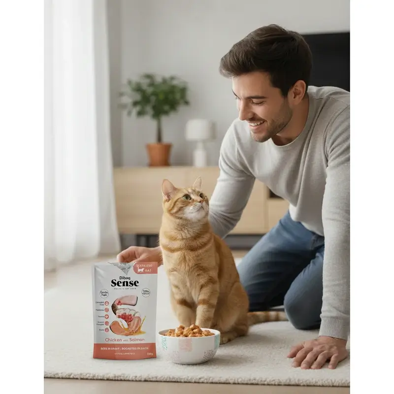 Dibaq Sense Comida Húmeda Gatos Bocaditos En Salsa Pollo Con Salmón, 12 x 100 gr