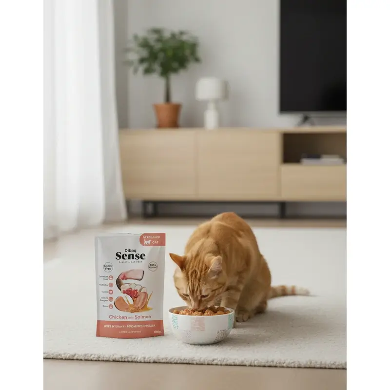 Dibaq Sense Comida Húmeda Gatos Bocaditos En Salsa Pollo Con Salmón, 12 x 100 gr