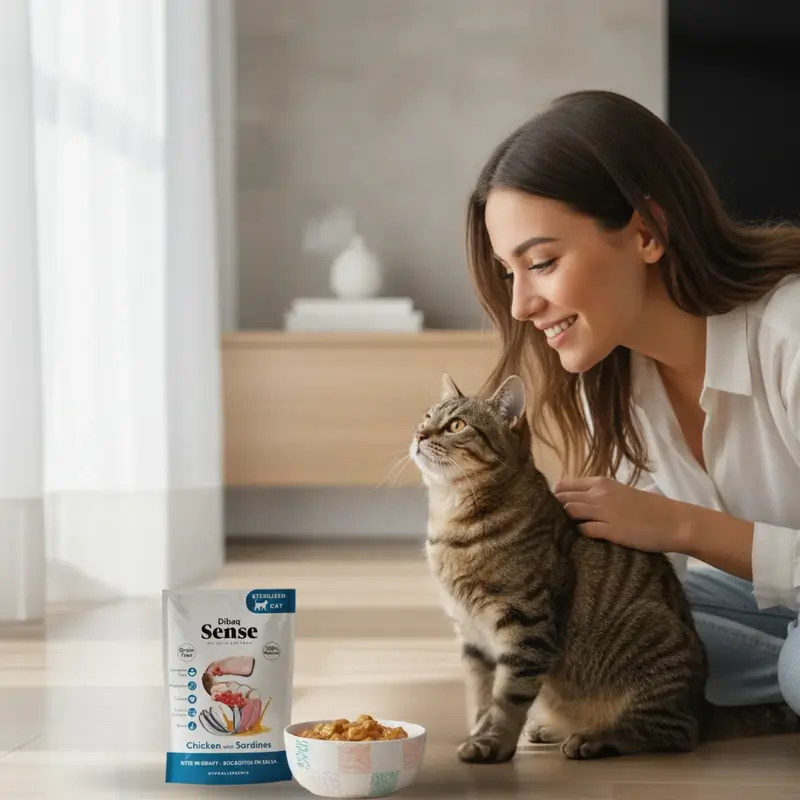 Dibaq Sense Comida Húmeda Gatos Bocaditos En Salsa Pollo Con Sardinas, 12 x 100 gr