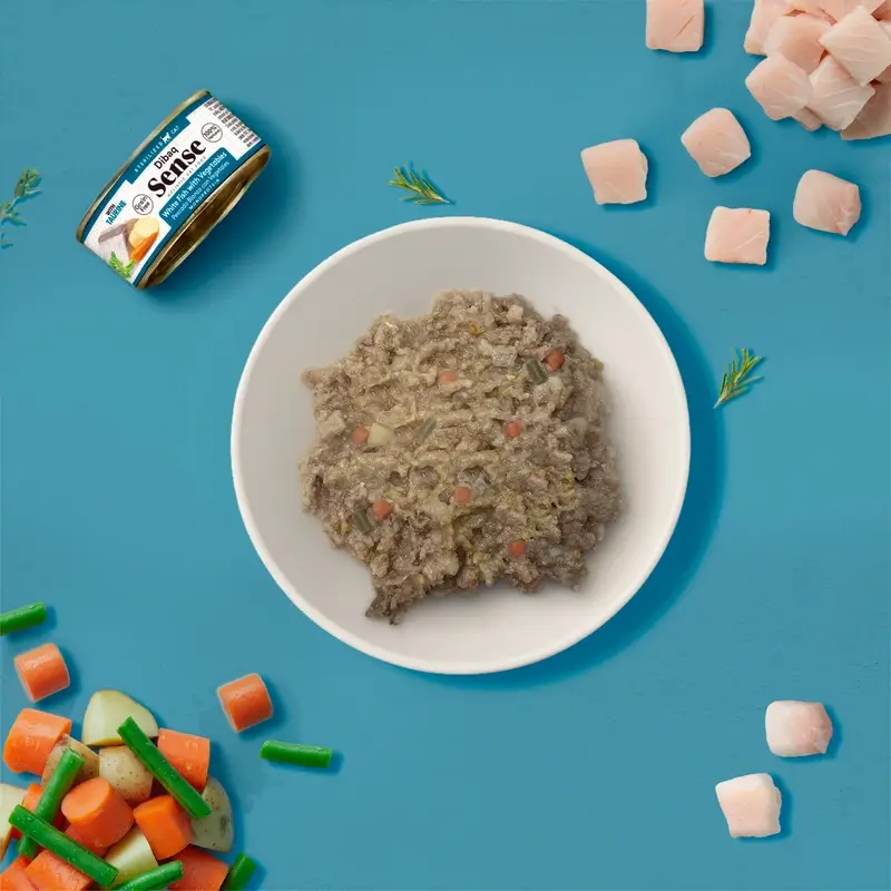 Dibaq Sense Comida Húmeda Gatos Esterilizado Pescado Blanco Con Vegetales, 12 x 70 gr
