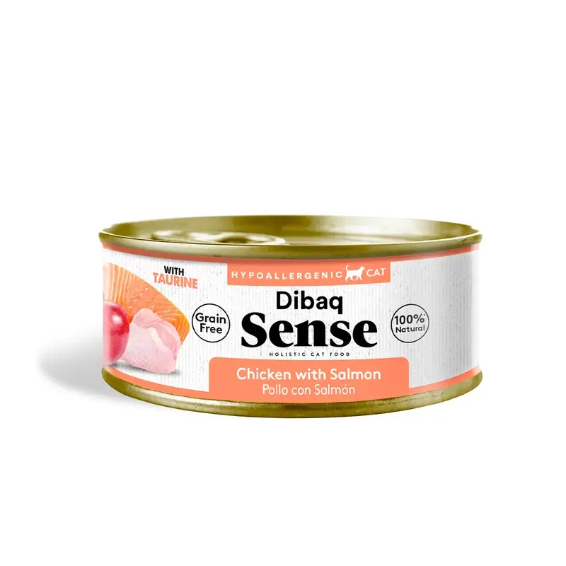 Dibaq Sense Comida Húmeda Gatos Pollo Con Salmón, 12 x 70 gr