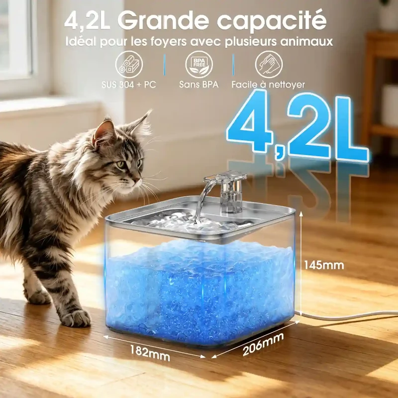 Fontaine à Eau Inox 4,2L Grand Format – Filtration 5 Étapes, 20 dB