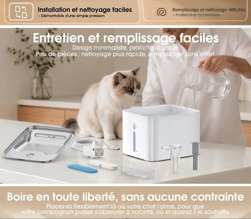 Fontaine à Eau Inox 4,2L Grand Format – Filtration 5 Étapes, 20 dB