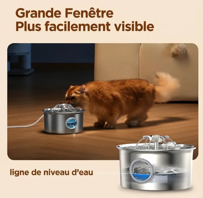 Fontaine à Eau Inox 3,2L Écran LCD – Filtration Silencieuse & Étanche IPX7