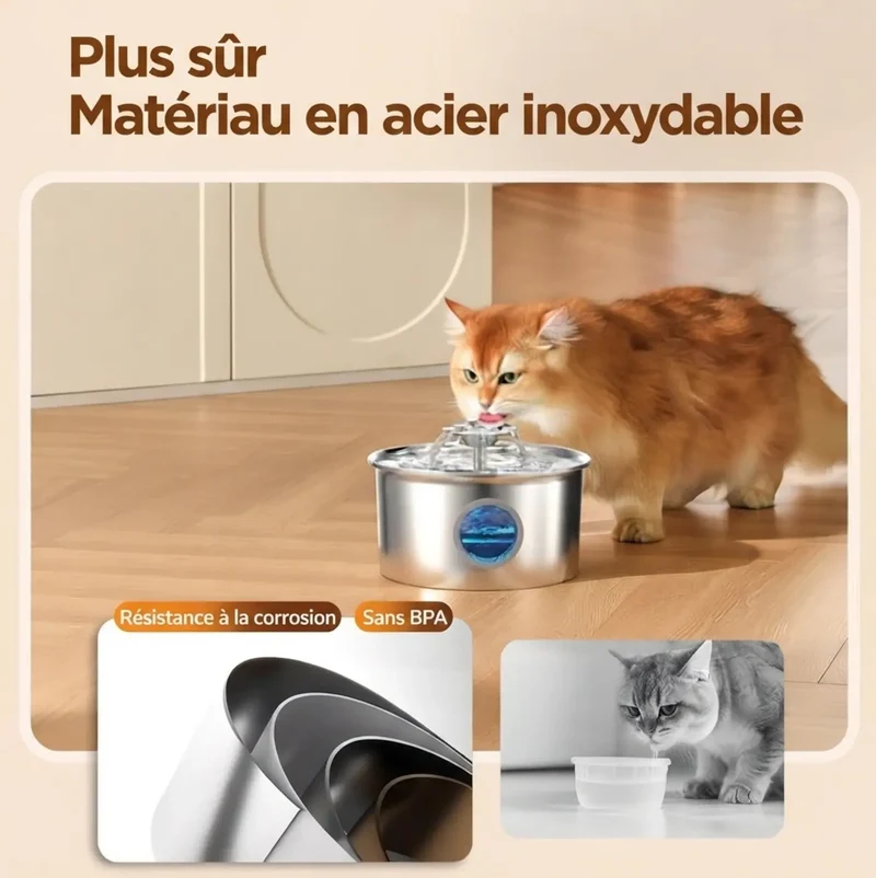 Fontaine à Eau Inox 3,2L Écran LCD – Filtration Silencieuse & Étanche IPX7