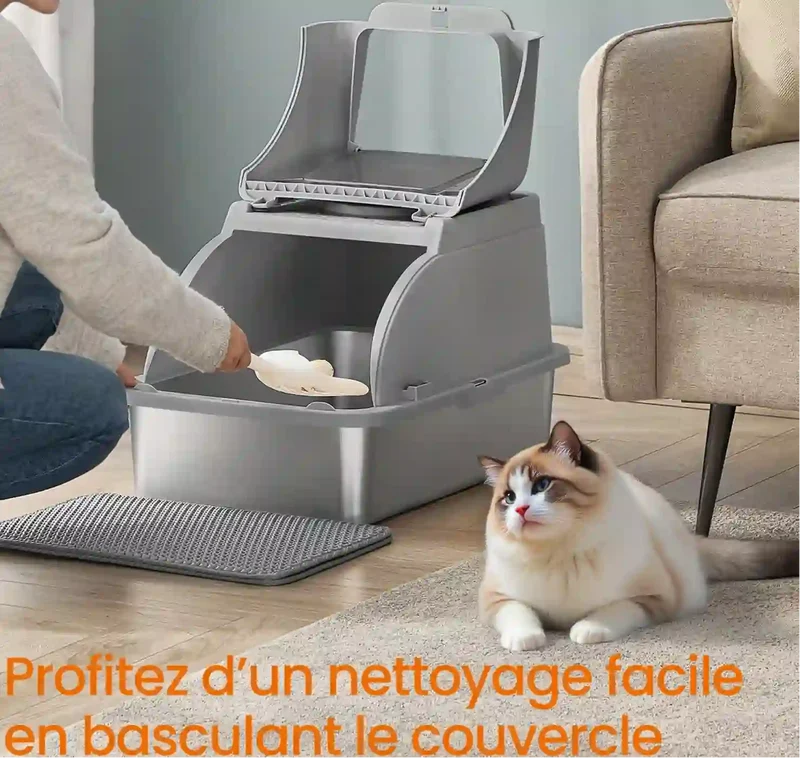 Bac à Litière Inox Feandrea – 28L, Double Entrée, Étanche