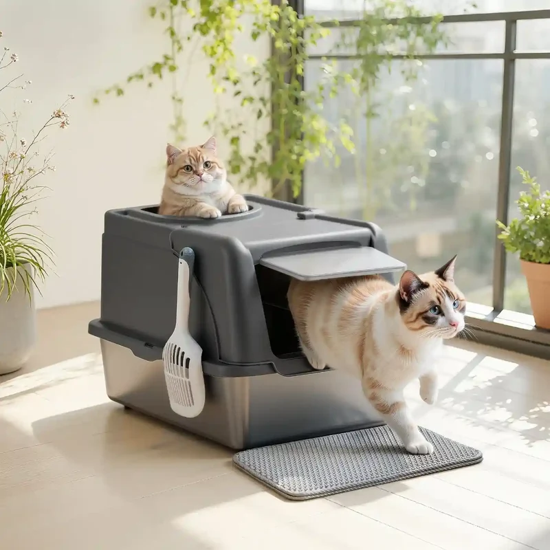 Bac à Litière Inox Feandrea – 28L, Double Entrée, Étanche