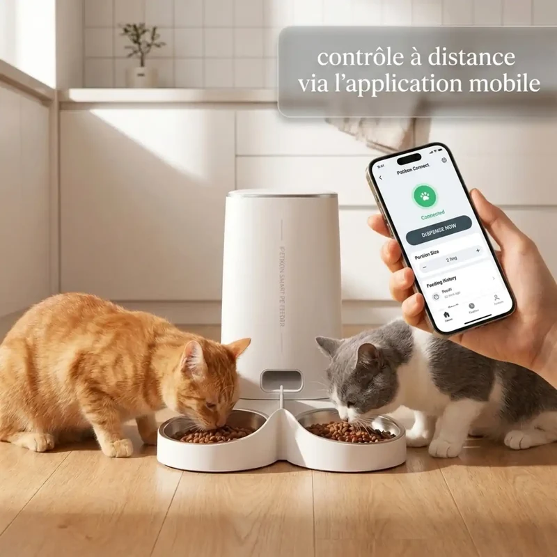 Distributeur Croquettes WiFi 4L Inox – Simple ou Double Bol