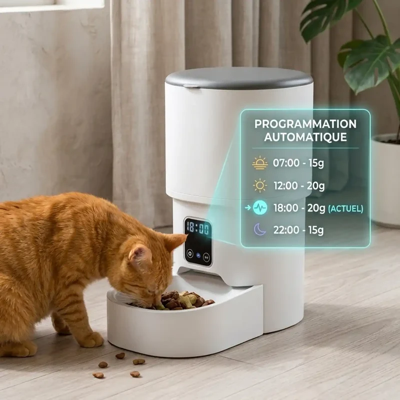 Distributeur Croquettes WiFi ou Boutons – Écran LCD, Hauts Rebords