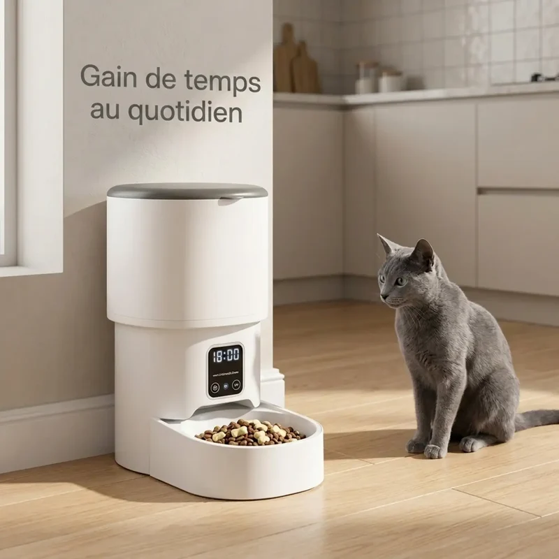 Distributeur Croquettes WiFi ou Boutons – Écran LCD, Hauts Rebords