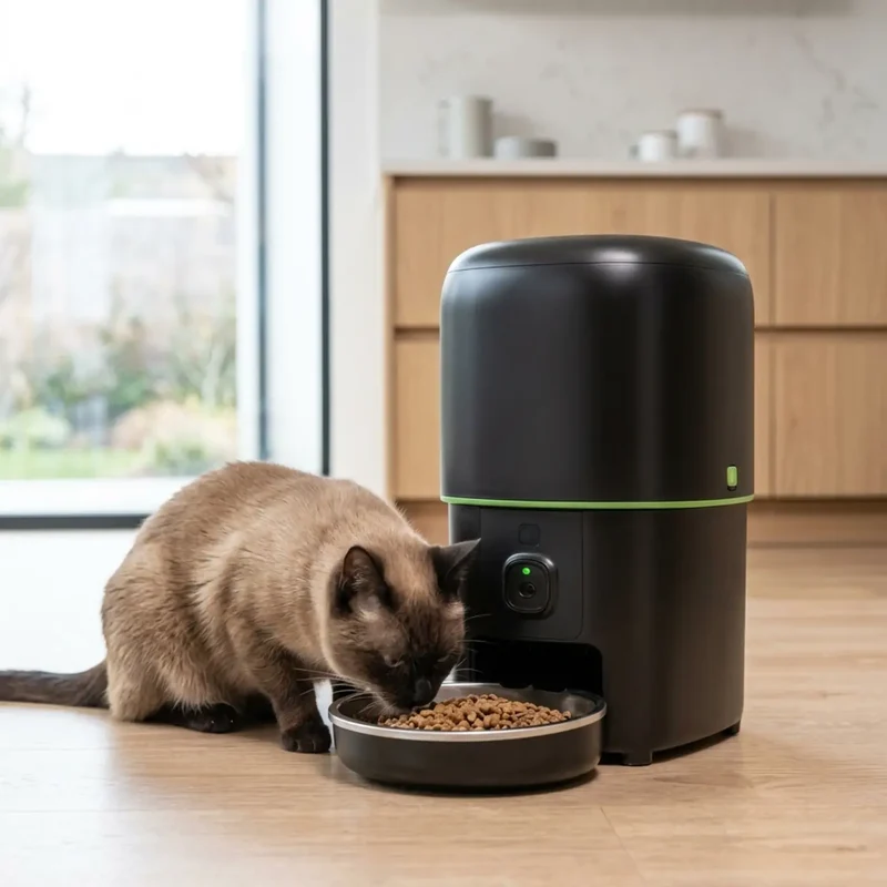 Distributeur Croquettes Inox Caméra 1080p – WiFi Double Bande, 2L/4L