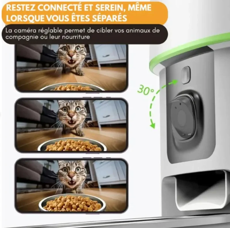 Distributeur Croquettes Inox Caméra 1080p – WiFi Double Bande, 2L/4L