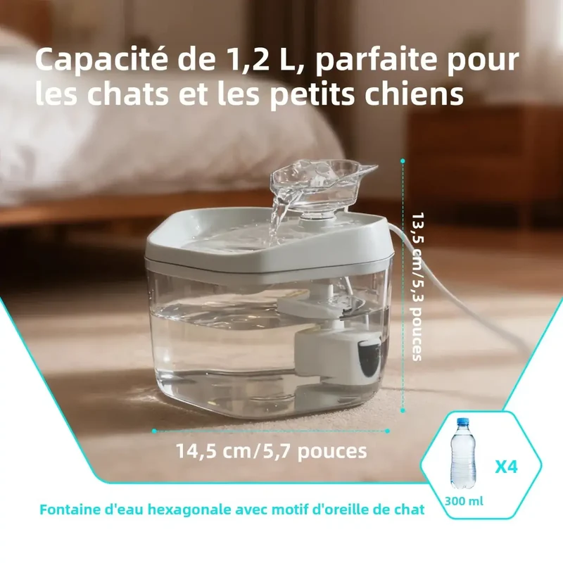 Fontaine à Eau Compacte 1,2L USB – Idéale Chaton et Petit Chat