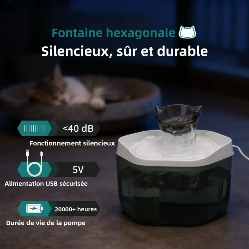 Fontaine à Eau Compacte 1,2L USB – Idéale Chaton et Petit Chat