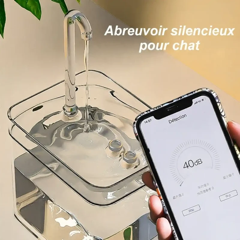 Fontaine à Eau Transparente Silencieuse – Niveau d'Eau Visible, USB