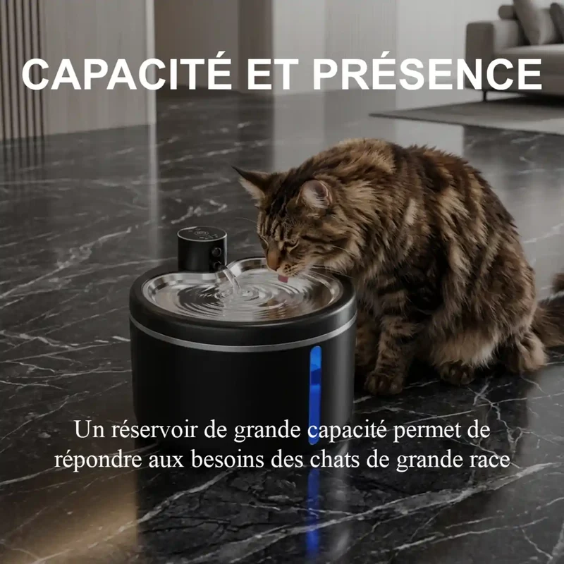 Fontaine à Eau Sans Fil 3L – Batterie 4000mAh, Plateau Inox