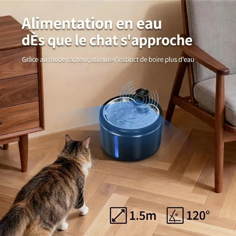 Fontaine à Eau Sans Fil 3L – Batterie 4000mAh, Plateau Inox
