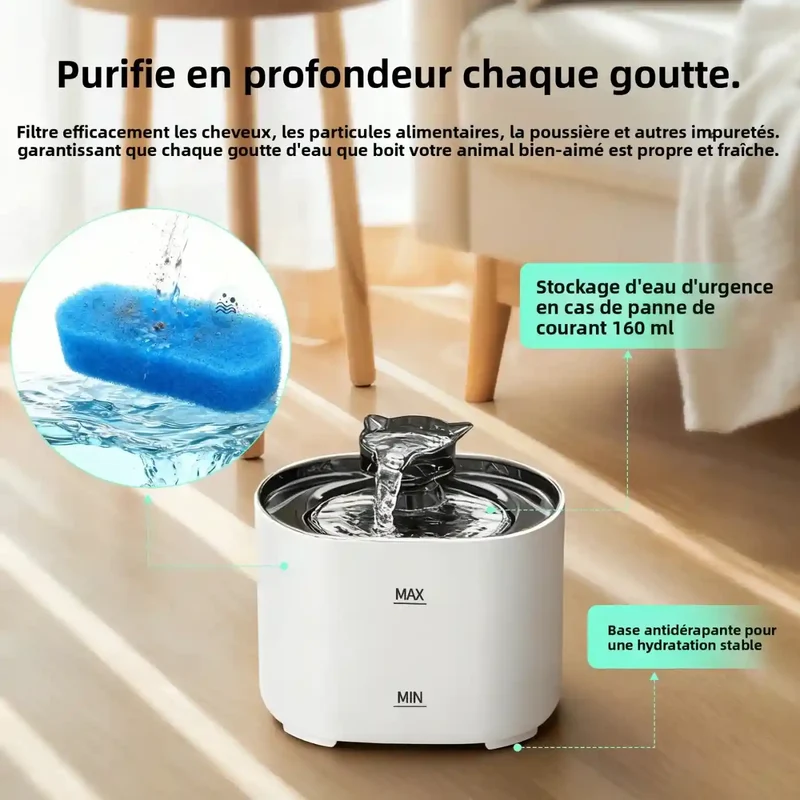 Fontaine à Eau 2,2L Silencieuse – 4 Coloris au Choix
