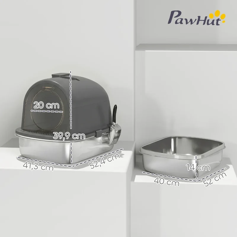 Bac à Litière Fermé Inox avec Zone de Capture – Sachet Désodorisant Inclus