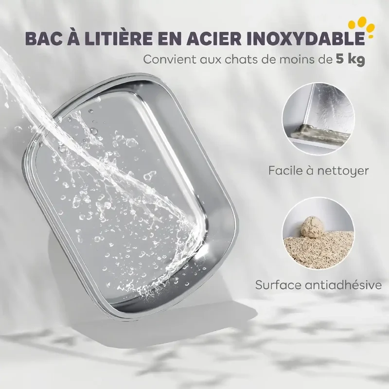 Bac à Litière Fermé Inox avec Zone de Capture – Sachet Désodorisant Inclus