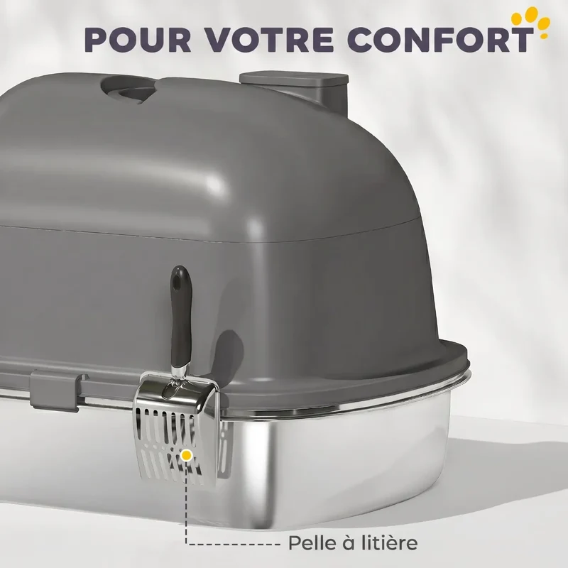 Bac à Litière Fermé Inox avec Zone de Capture – Sachet Désodorisant Inclus