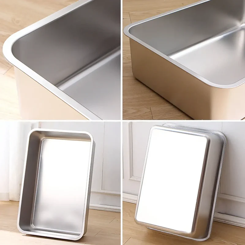 Bac à Litière Ouvert Inox Rectangulaire – Grand Format Multi-Chats