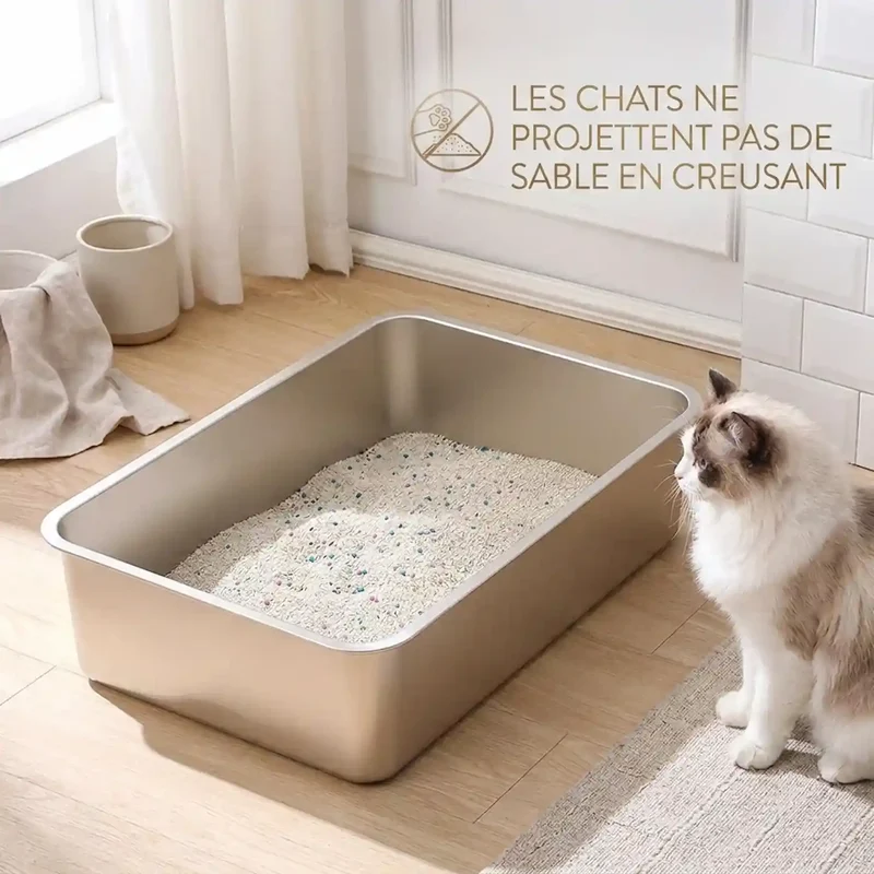 Bac à Litière Ouvert Inox Rectangulaire – Grand Format Multi-Chats