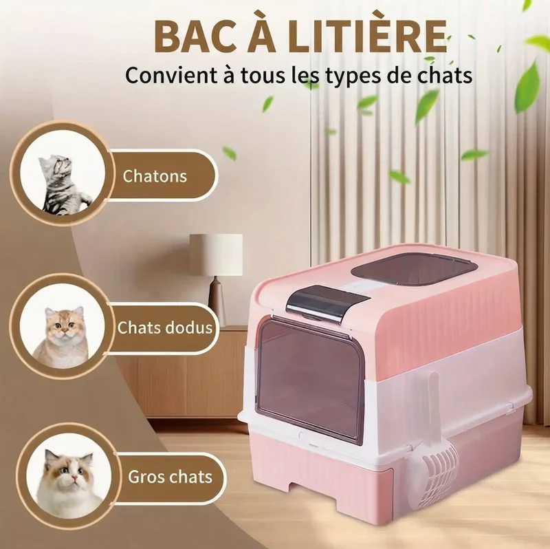 Bac à Litière avec Hublot – Tiroir, Filtres et Pelle Inclus