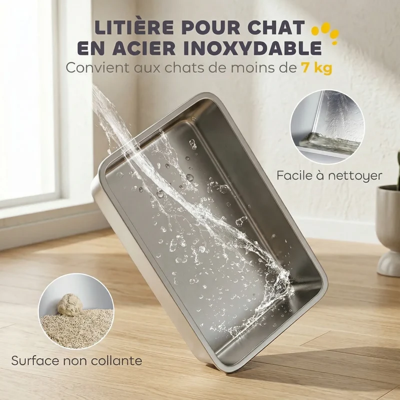Bac à Litière Fermé Inox Double Accès – Sachet Désodorisant Inclus