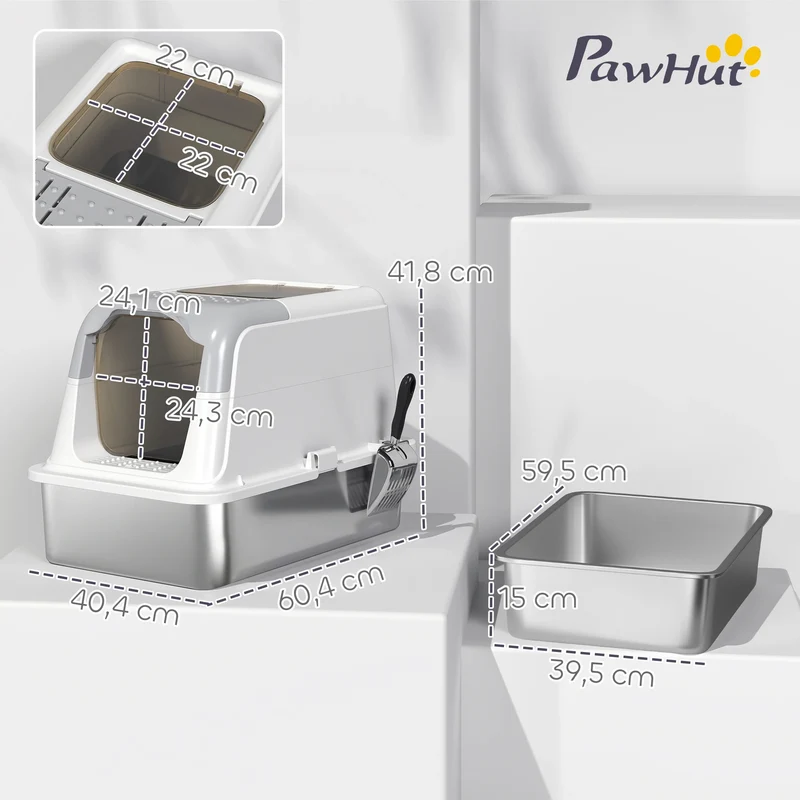 Bac à Litière Fermé Inox Double Accès – Sachet Désodorisant Inclus
