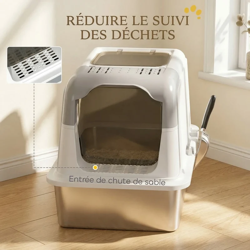 Bac à Litière Fermé Inox Double Accès – Sachet Désodorisant Inclus