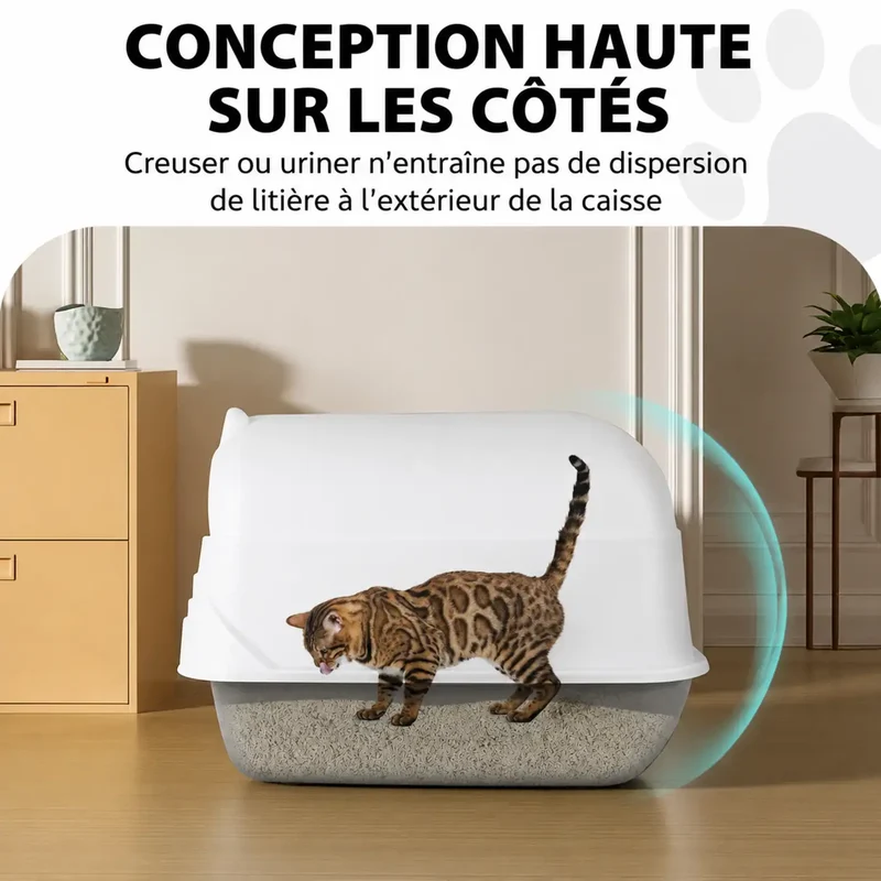 Bac à Litière Fermé XXL Désodorisant – Détachable, Poignée de Transport