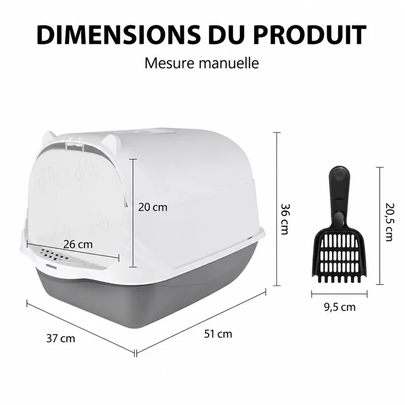 Bac à Litière Fermé XXL Désodorisant – Détachable, Poignée de Transport