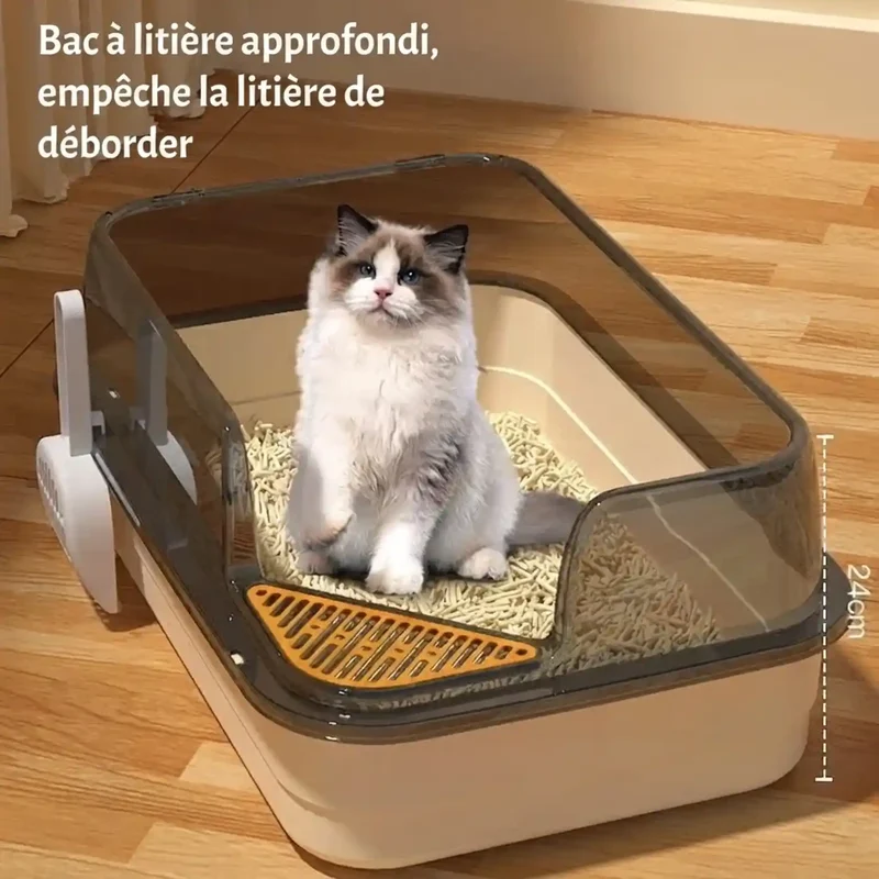 Bac à Litière Semi-Fermé XL 61cm – Pelle Incluse