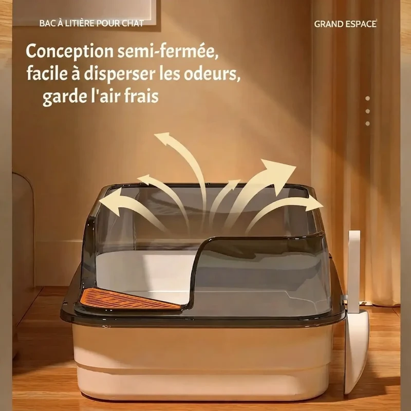 Bac à Litière Semi-Fermé XL 61cm – Pelle Incluse