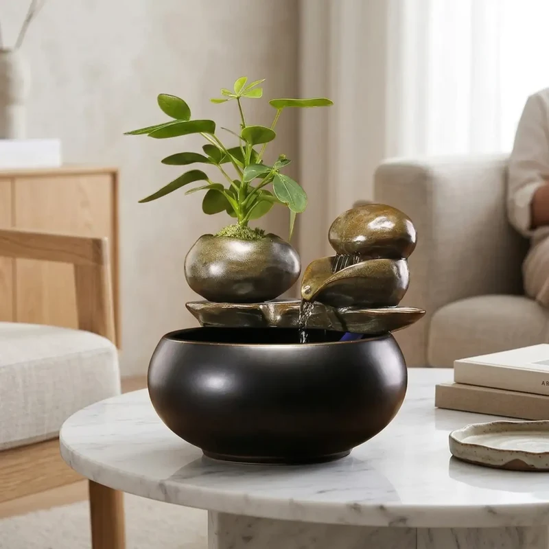 Fontaine à Eau Céramique Zen & Cascade Décorative pour Chat (USB)