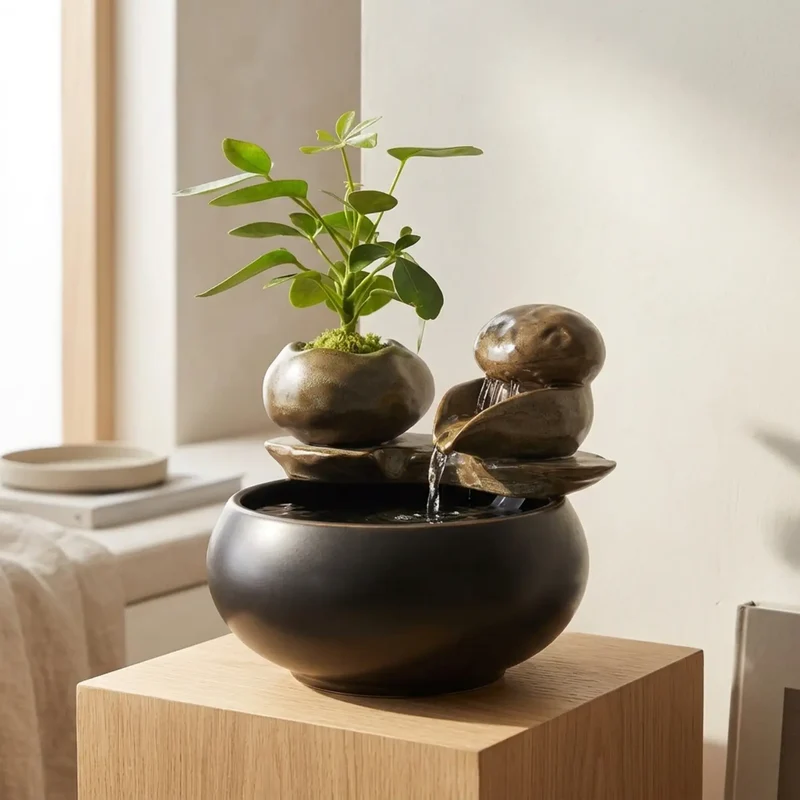 Fontaine à Eau Céramique Zen & Cascade Décorative pour Chat (USB)