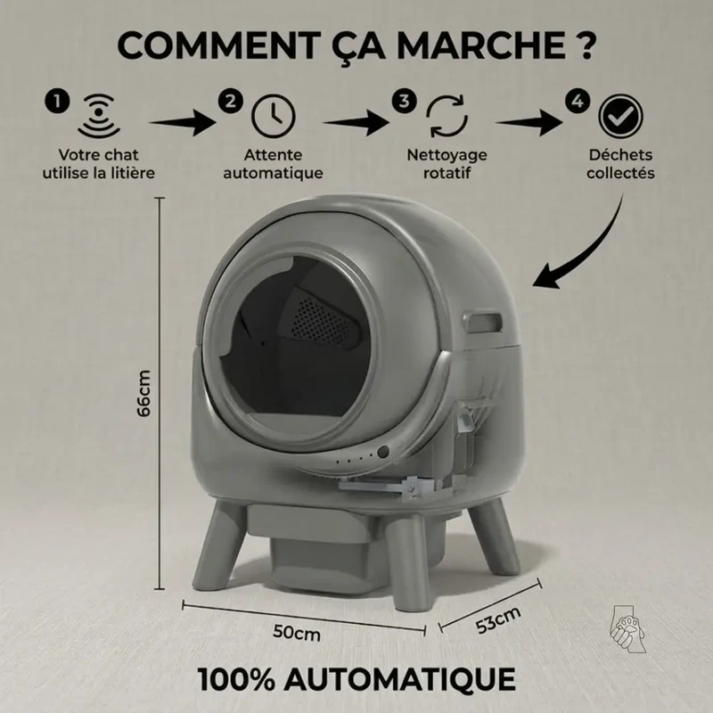 Litière Chat Automatique 65L - Grise