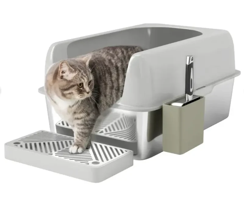 Bac a Litiere XXL Inox Extra Large – Hauts Rebords Anti-Projection