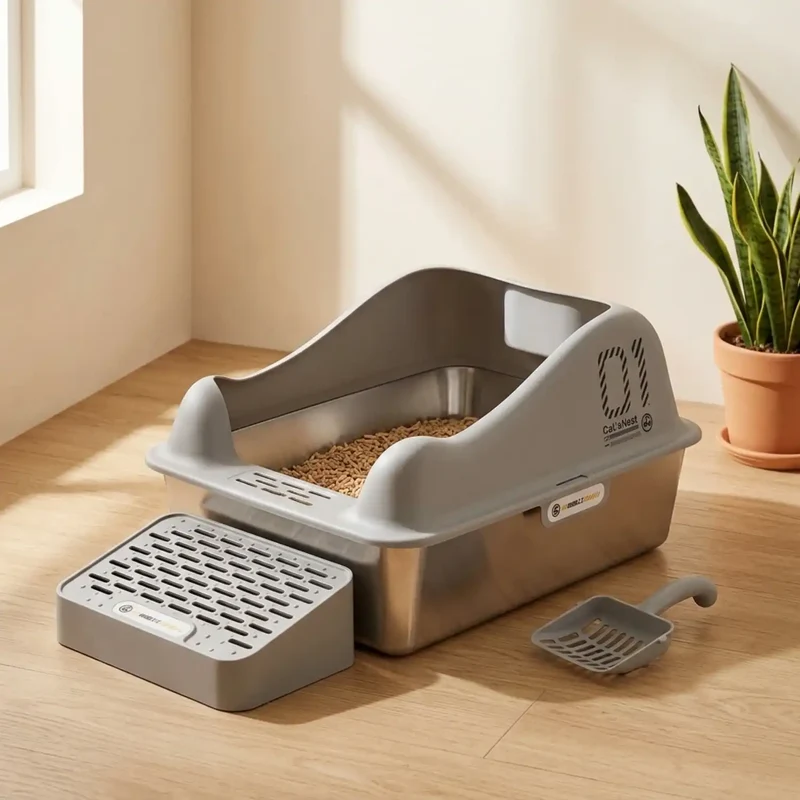 Bac a Litiere Inox Detachable 60x40cm – Acces Rapide & Facile a Nettoyer
