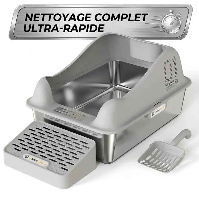 Bac a Litiere Inox Detachable 60x40cm – Acces Rapide & Facile a Nettoyer