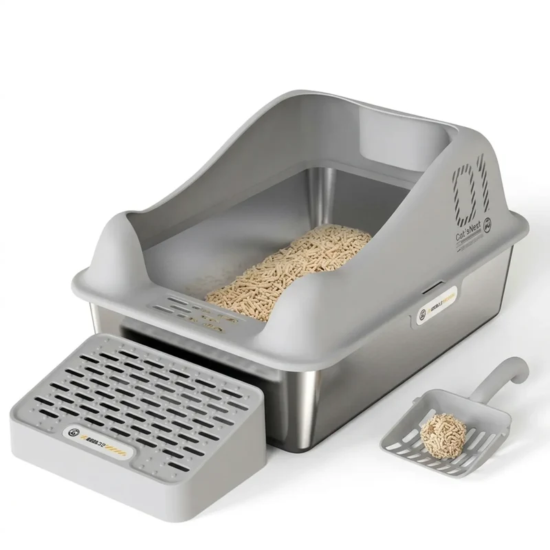 Bac a Litiere Inox Detachable 60x40cm – Acces Rapide & Facile a Nettoyer