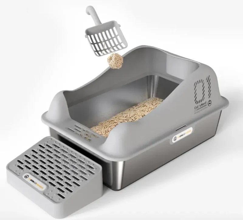 Bac a Litiere Inox Detachable 60x40cm – Acces Rapide & Facile a Nettoyer