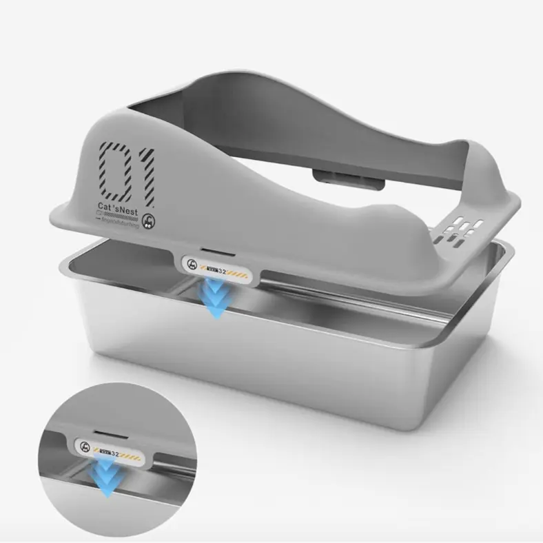 Bac a Litiere Inox Detachable 60x40cm – Acces Rapide & Facile a Nettoyer