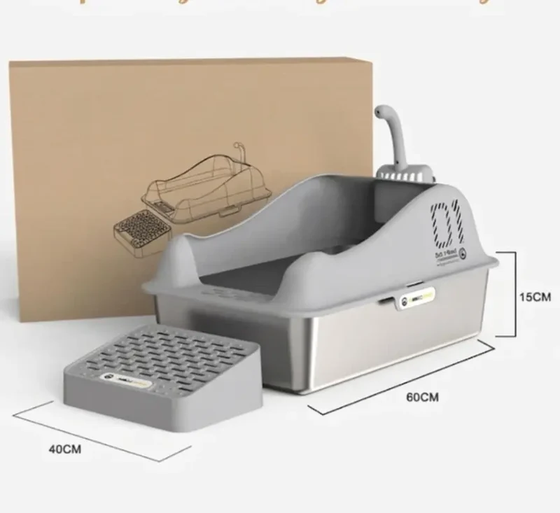 Bac a Litiere Inox Detachable 60x40cm – Acces Rapide & Facile a Nettoyer