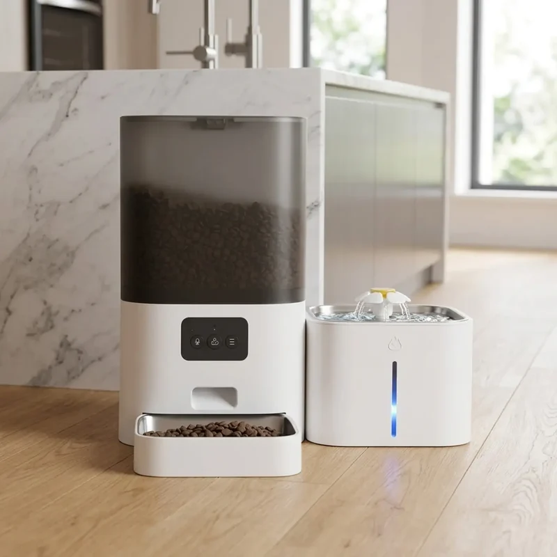 Distributeur2-en-1 Inox 6L Nourriture & 2.5L Eau – Automatique Rechargeable