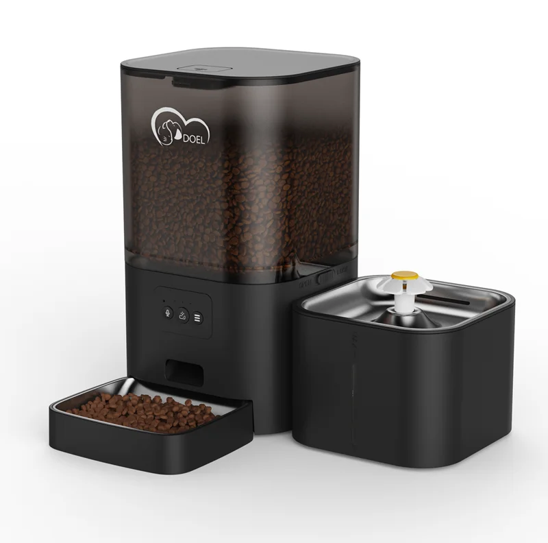 Distributeur2-en-1 Inox 6L Nourriture & 2.5L Eau – Automatique Rechargeable