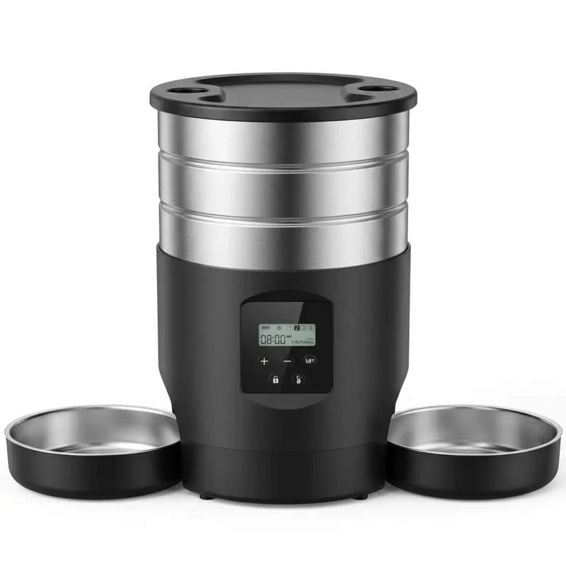 Distributeur Automatique Inox 4,5L – 5 Repas Programmables & Message Vocal